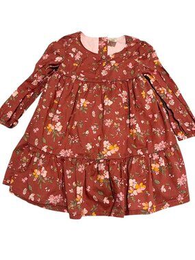 Baby Bgosh Tiered Cottagecore Dress 24M Floral Brown Cotton Prairie Long Sleeve